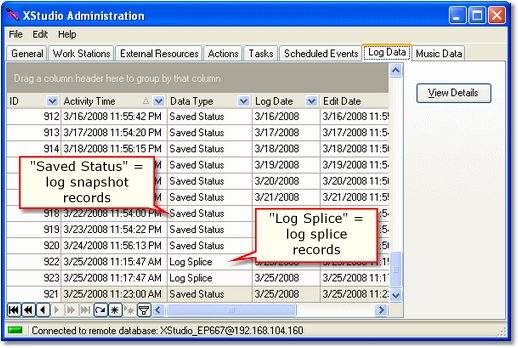 Log Data Table Display