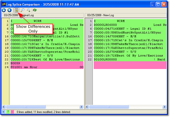 Log Splice Comparison - Differences Only