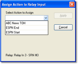 Assign Action to Input Relay Dialog