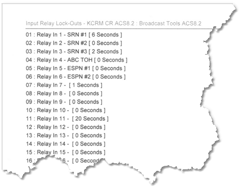 Sample Relay Lock-Out Report