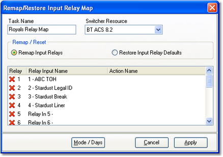 Remap Input Relays - Device Selected