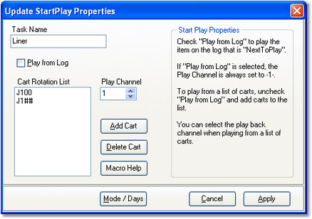 Start Play task for playing carts from a list