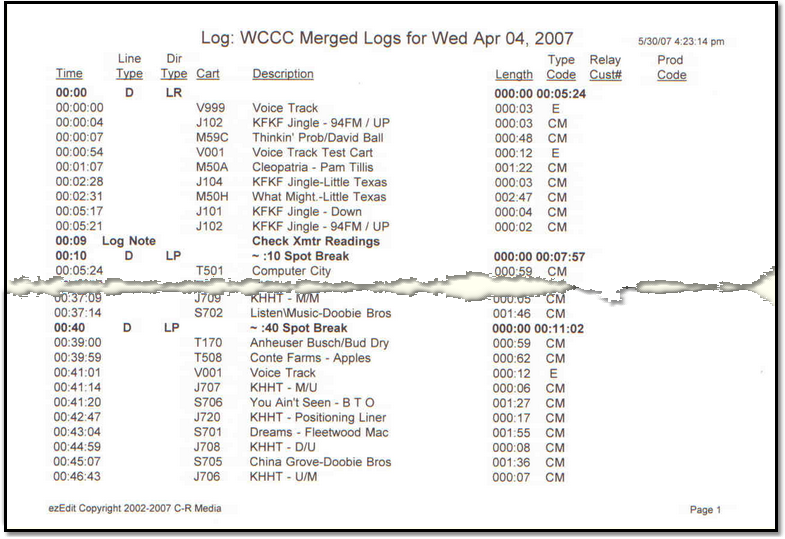 Log Printed in ezEdit