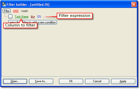 Filter builder dialog