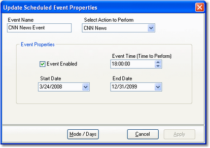 Scheduled Event Properties Dialog