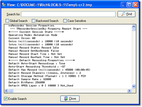 XStudio Recorder Session Properties Report