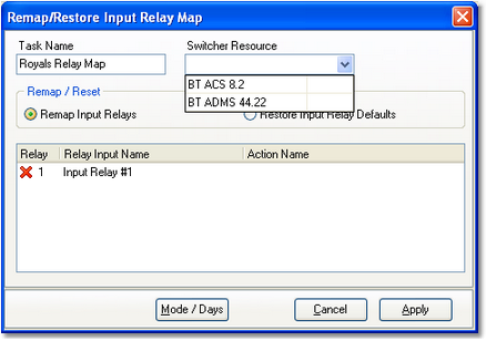 Remap Input Relays - Selecting the Switcher