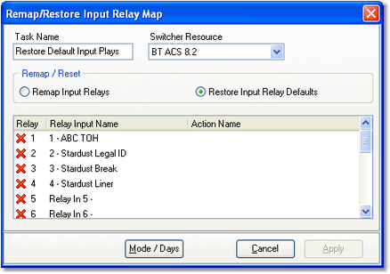 Restore Default Input Relay Mapping